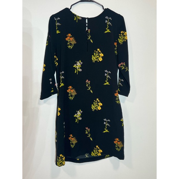 H & M Black Floral, 3/4 Sleeve Shift Dress, Size 10 - Picture 3 of 10